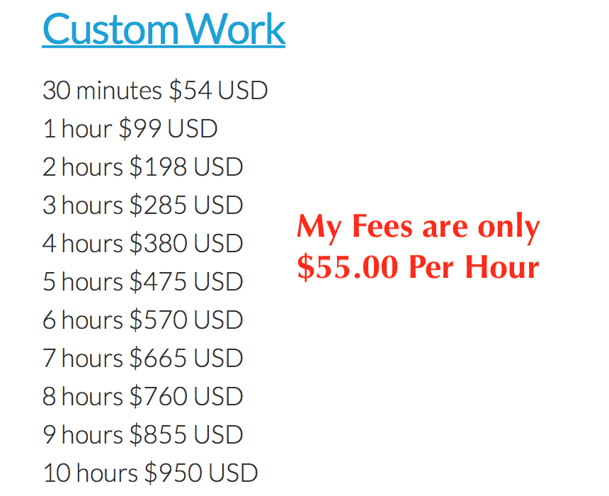 Custom Work Fee Comparison
